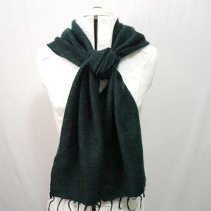 4/$25 Handmade 100% Wool Scarf Emerald Green & Black with Fringe 72.5" Long